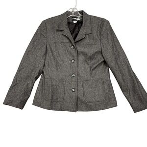 Sag Harbor Blazer Womens 8P Gray Wool Blend Lined Career Jacket Petite Office‎